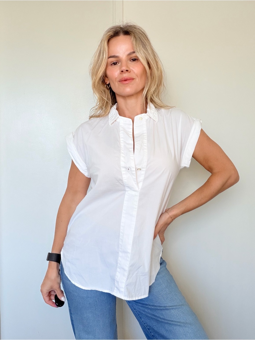 J. Crew White Short-Sleeve Popover Shirt